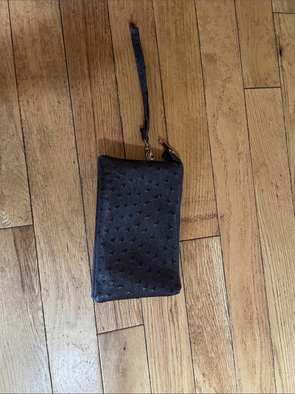 Black Ostrich-Texture Wristlet Clutch